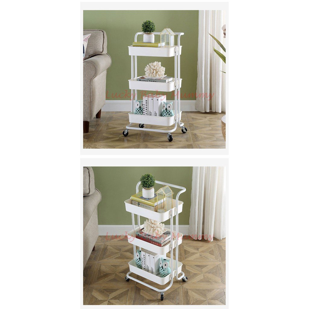 Movable Trolley with Handle Storage Rack