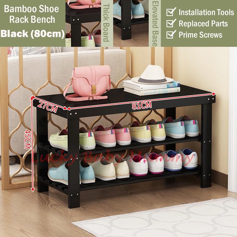 Black Bamboo Shoe Rack Bench