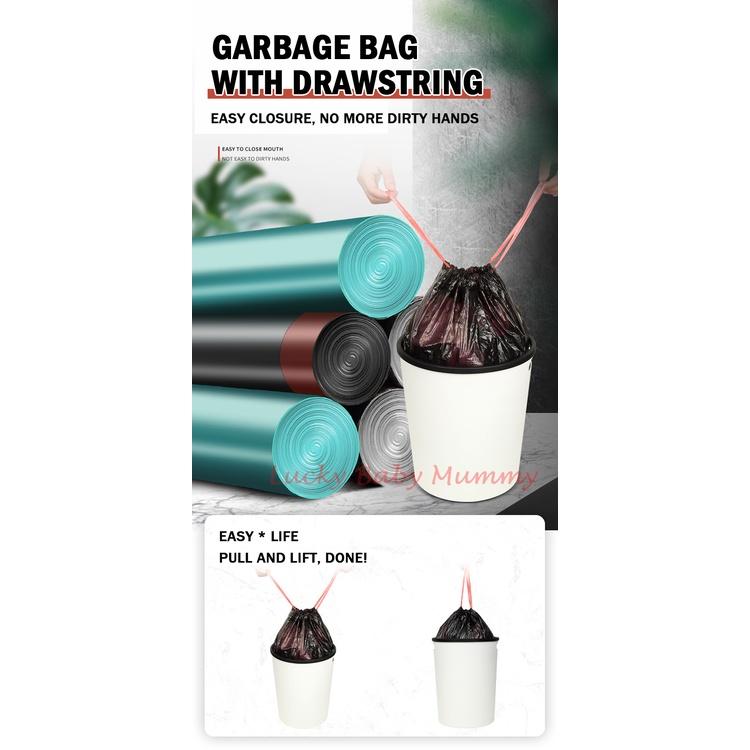 5 Rolls (75 pcs) of Garbage/ Trash / Plastic Dust Bin Bag with Drawstring