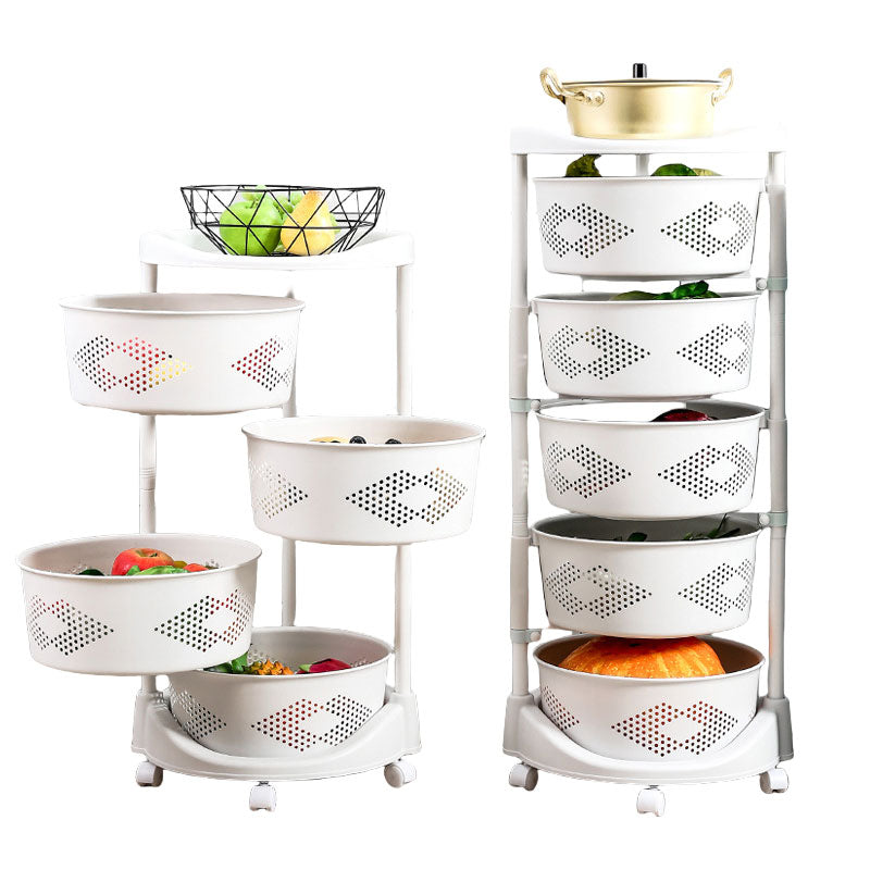 White Round Rotating Storage Trolley