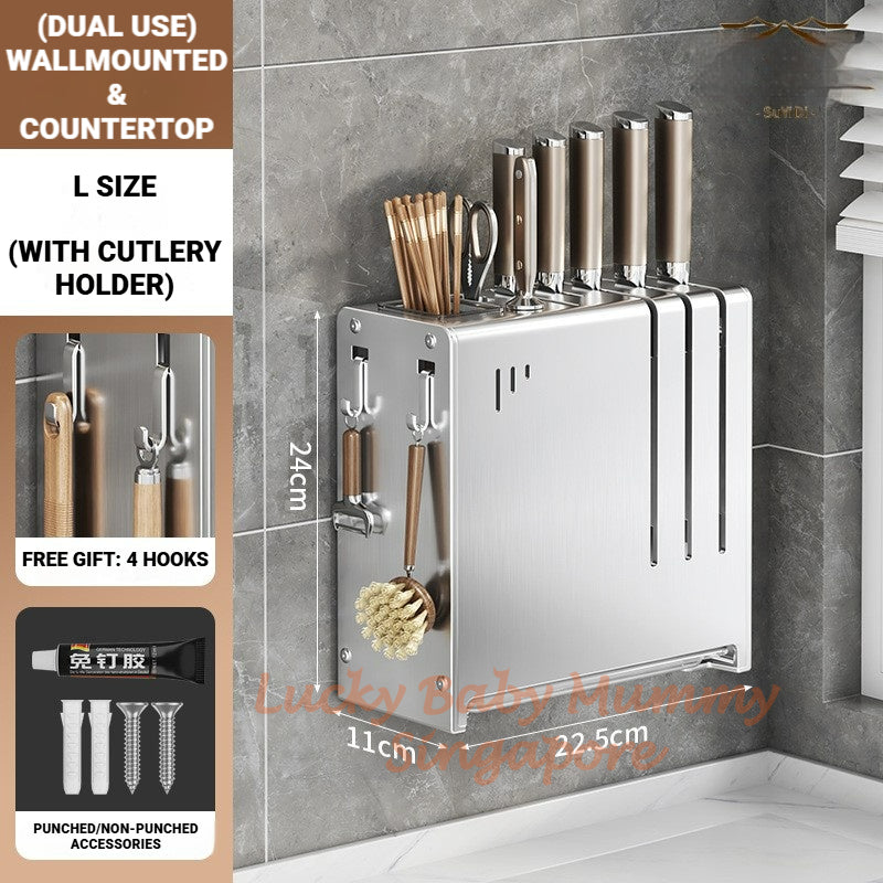 Wall-Mounted & Countertop Stainless Steel Knife Rack