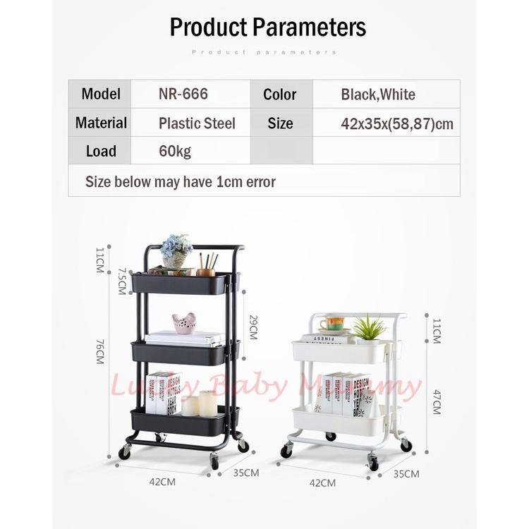 Movable Trolley with Handle Storage Rack