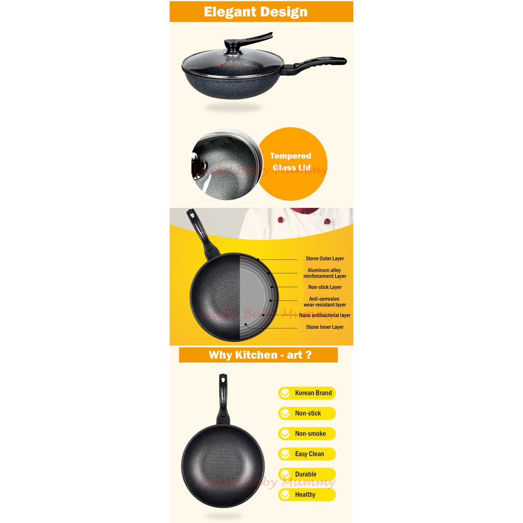 【Korean Frying Pan Set】Art Silver Nano Maifan Stone Frying Pan Non-stick Wok-Pan