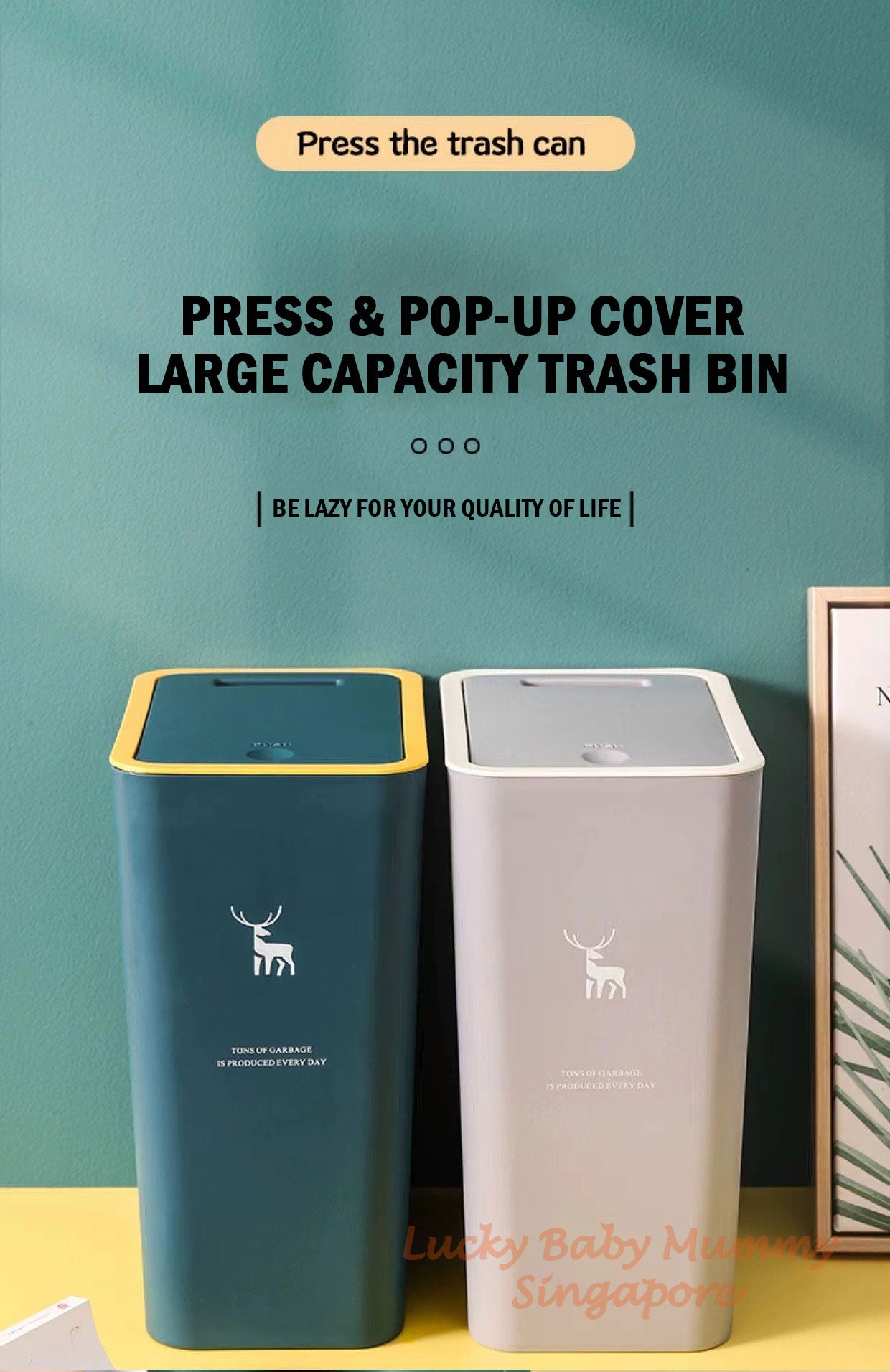 10/15L Pop-up Cover Dustbin with Slim Deisgn Waterproof