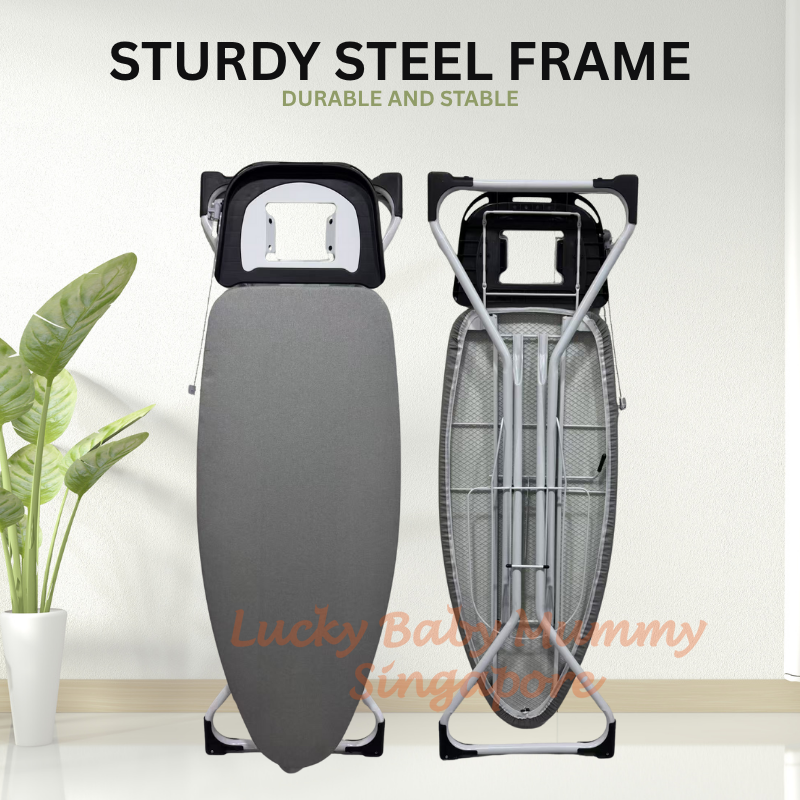 Large Foldable Ironing Board with Wire Holder & Tray/Adjustable Height/Premium Iron Board