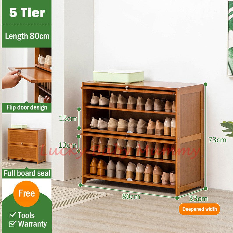 Flip Door Bamboo Shoe Cabinet