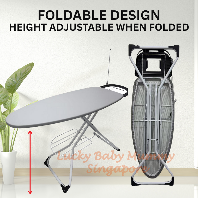 Large Foldable Ironing Board with Wire Holder & Tray/Adjustable Height/Premium Iron Board