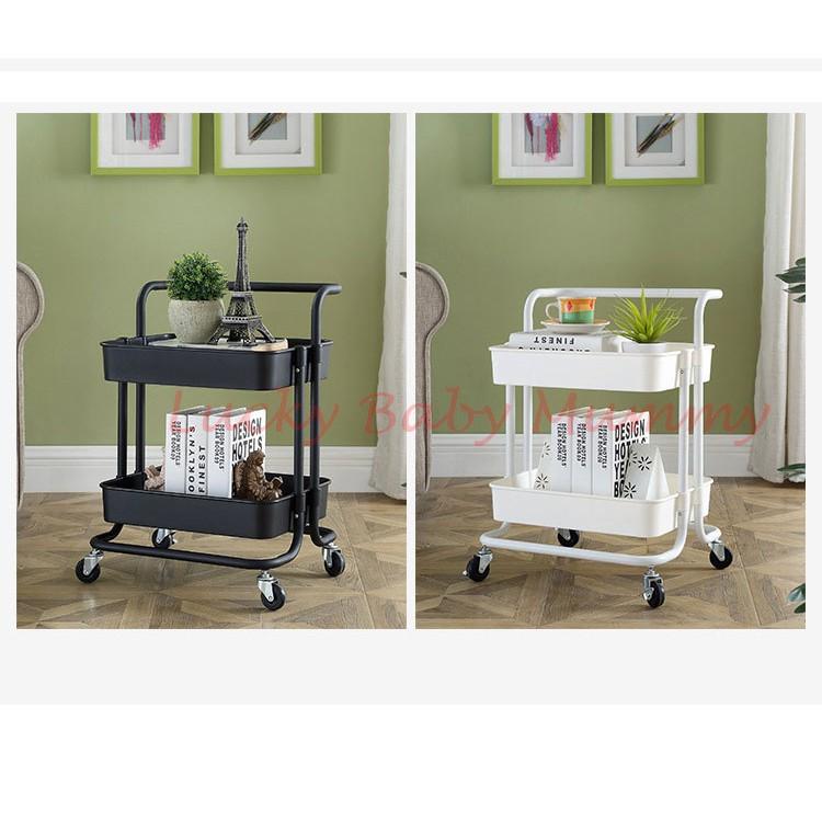 Movable Trolley with Handle Storage Rack