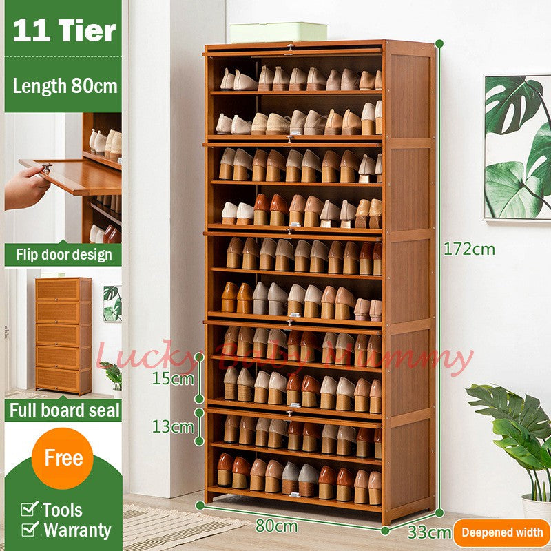 Flip Door Bamboo Shoe Cabinet