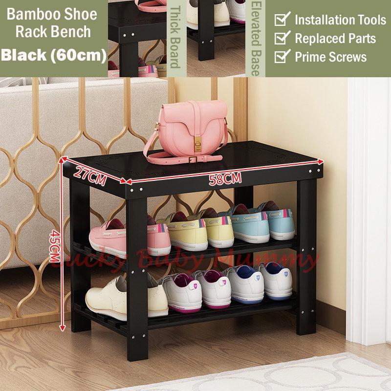 Black Bamboo Shoe Rack Bench