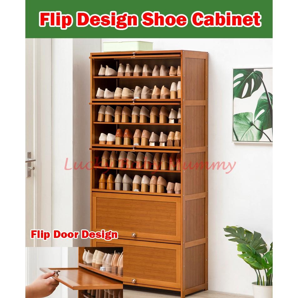 Flip Door Bamboo Shoe Cabinet