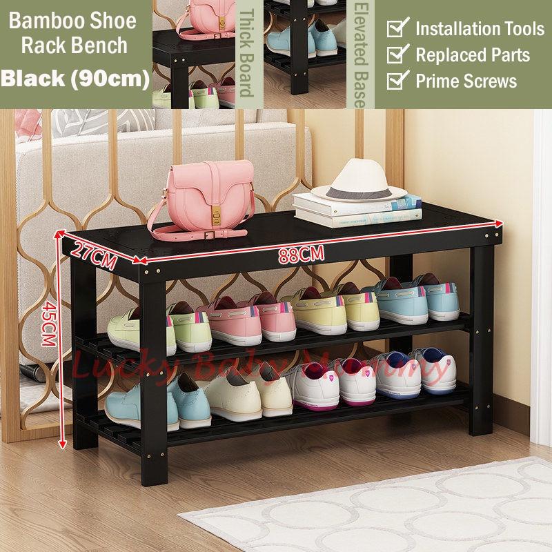 Black Bamboo Shoe Rack Bench