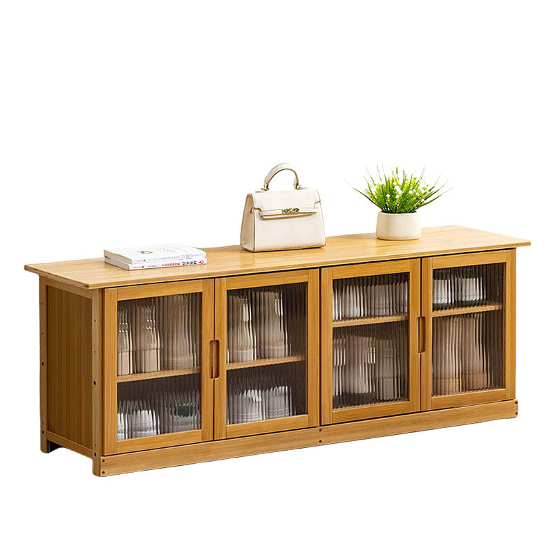 Bamboo Shoe Rack Bench with Transparent Door