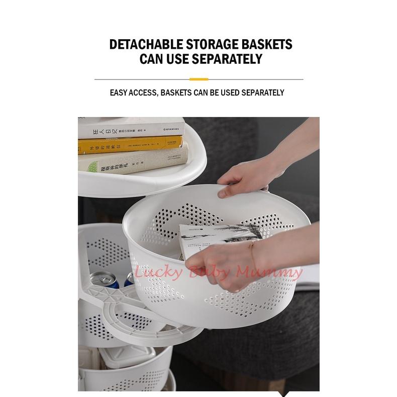 White Round Kitchen Rotating Storage Box Basket Trolley Rack Vegetable