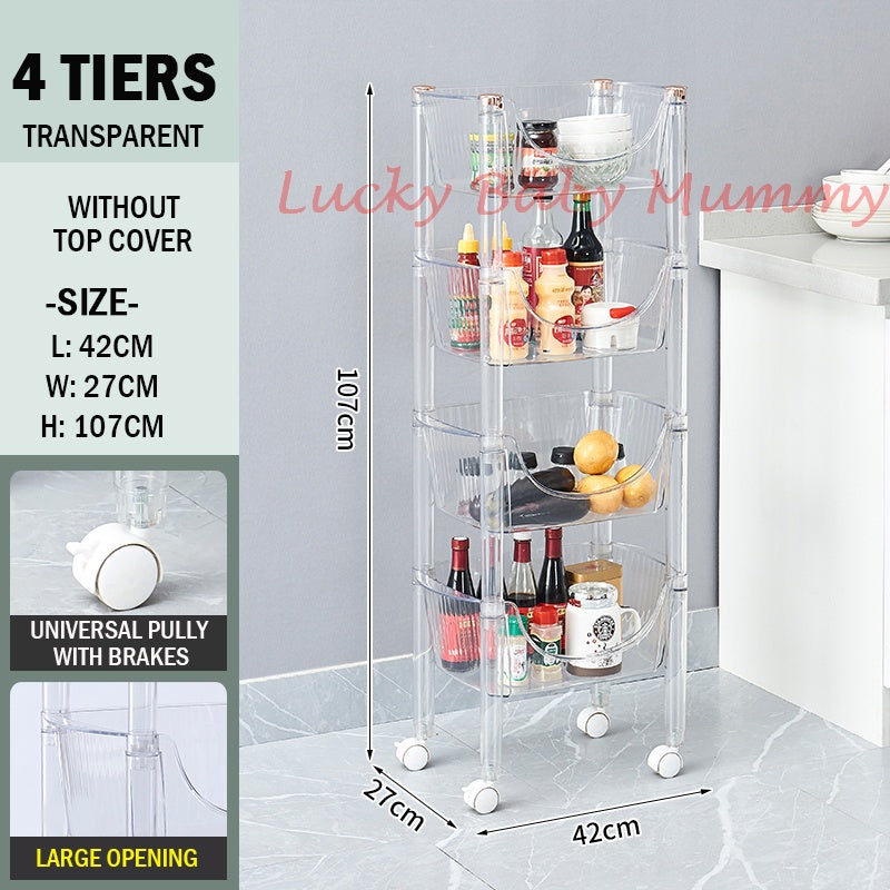 3 Tier & 4 Tier Transparent Movable Storage Trolley