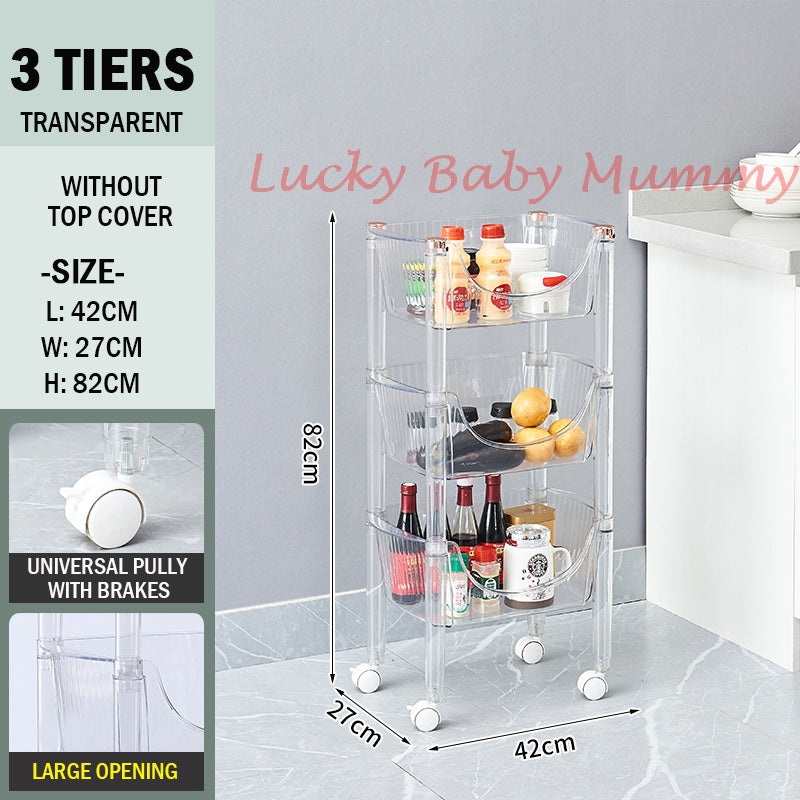 3 Tier & 4 Tier Transparent Movable Storage Trolley