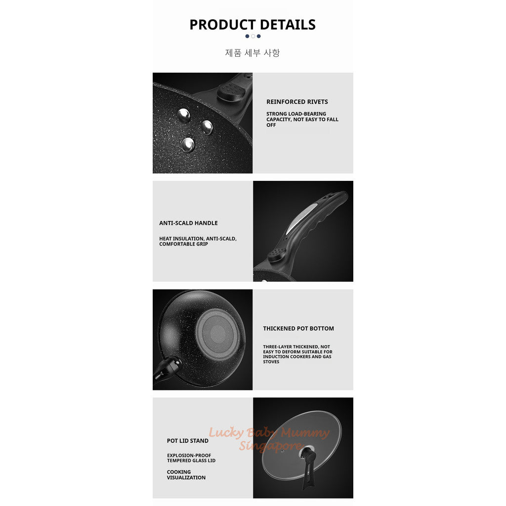 【Korean Frying Pan Set】Art Silver Nano Maifan Stone Frying Pan Non-stick Wok-Pan