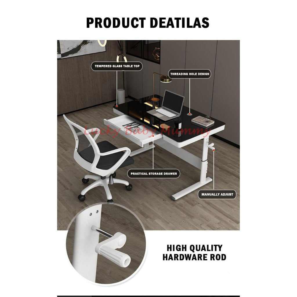 Hand Crank Free Lift Height Adjustable Computer Table