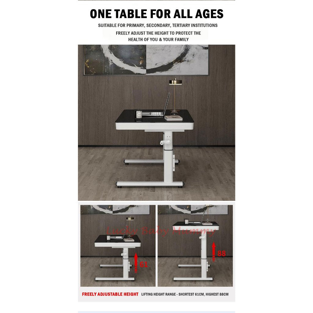 Hand Crank Free Lift Height Adjustable Computer Table