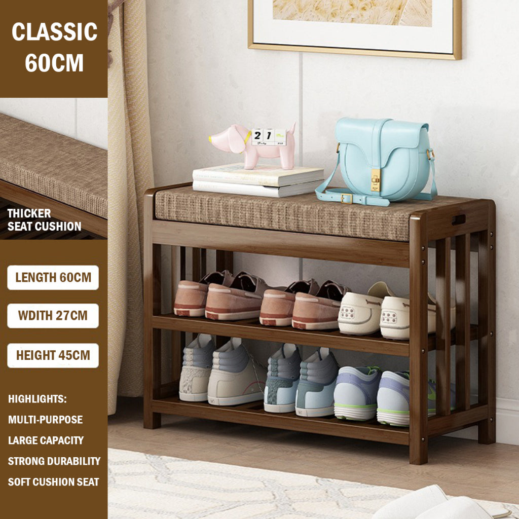 Sponge Cushion Bamboo Shoe Rack Bench