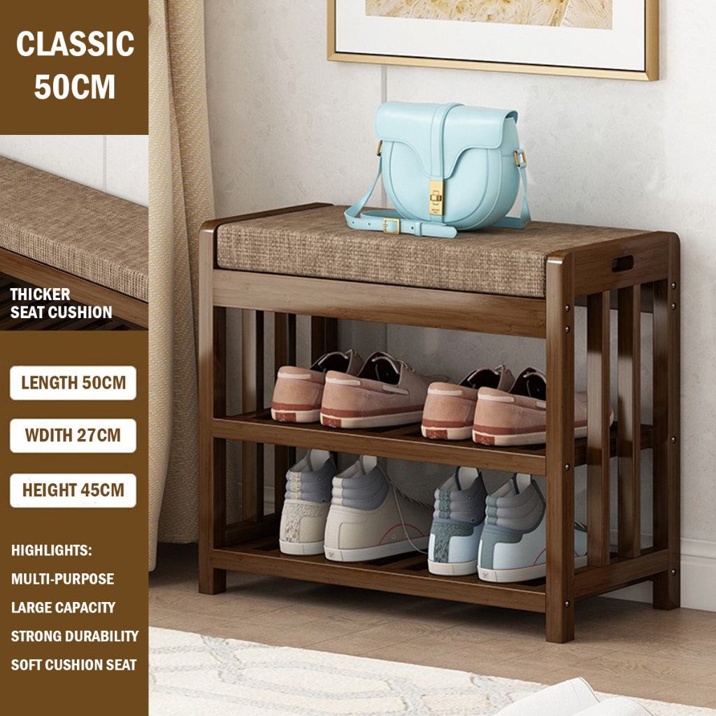 Sponge Cushion Bamboo Shoe Rack Bench