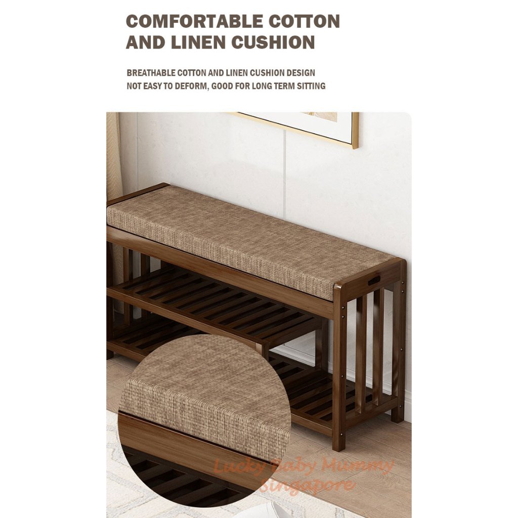 Sponge Cushion Bamboo Shoe Rack Bench