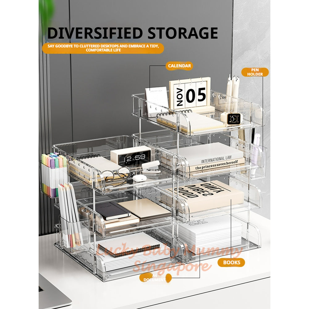 Clear Pegboard Desktop Organizer Rack/Acrylic A4 File Tray
