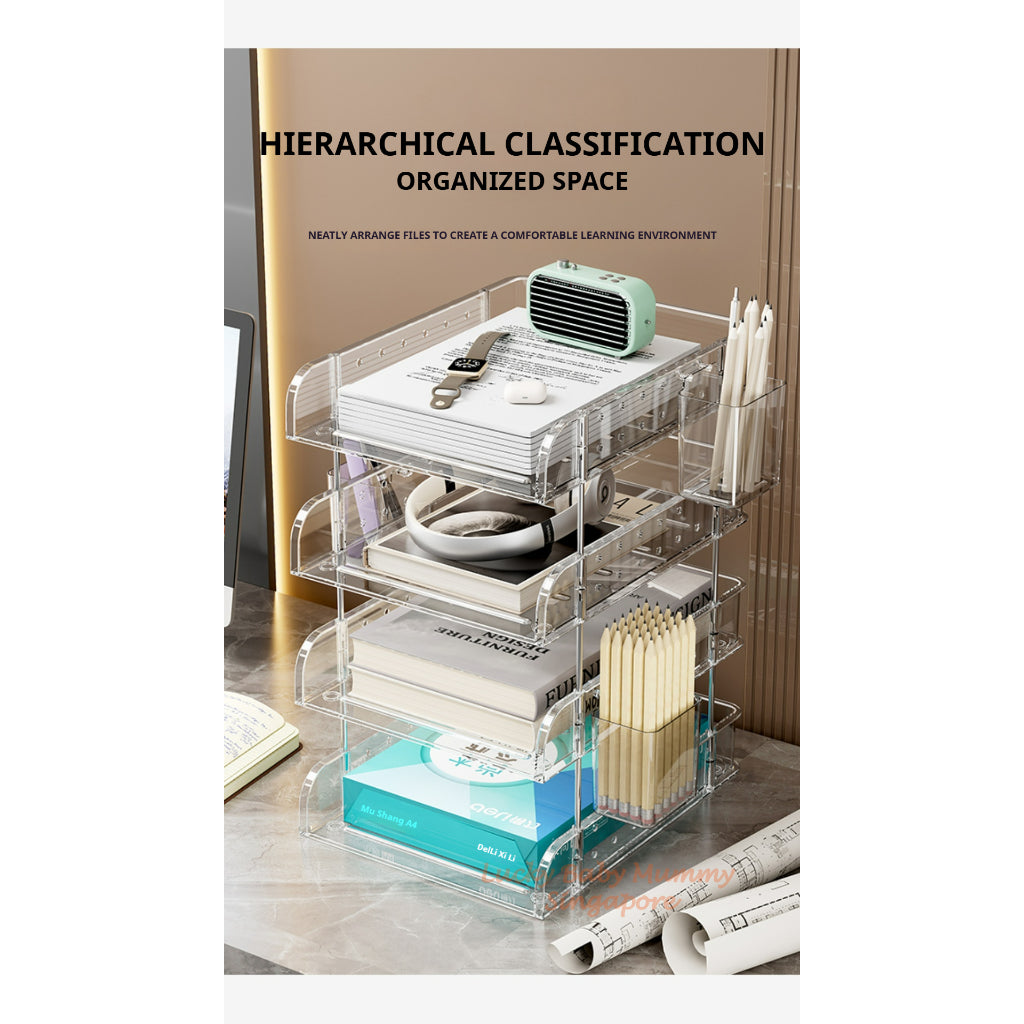Clear Pegboard Desktop Organizer Rack/Acrylic A4 File Tray