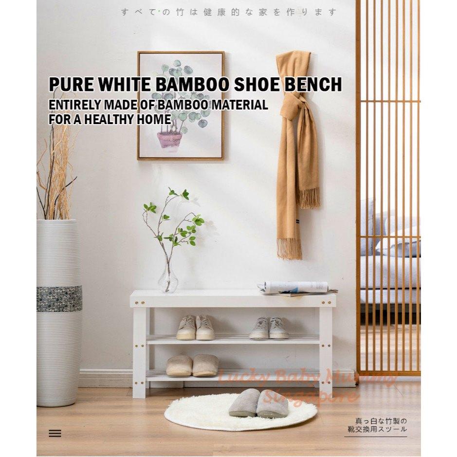 White Bamboo Shoe Bench