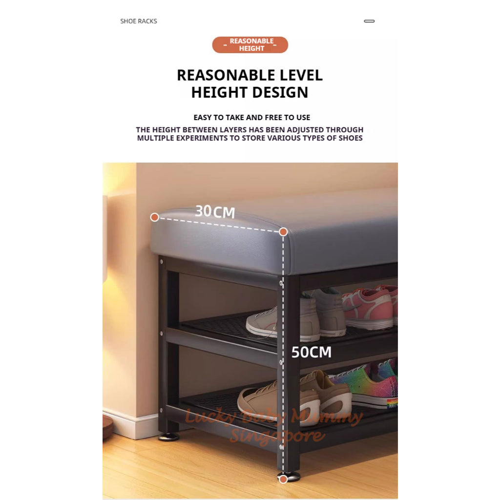 Minimalist Shoe Storage Bench with PU Leather Cushion / Multi-Tier Rack / Entryway Stool Storage