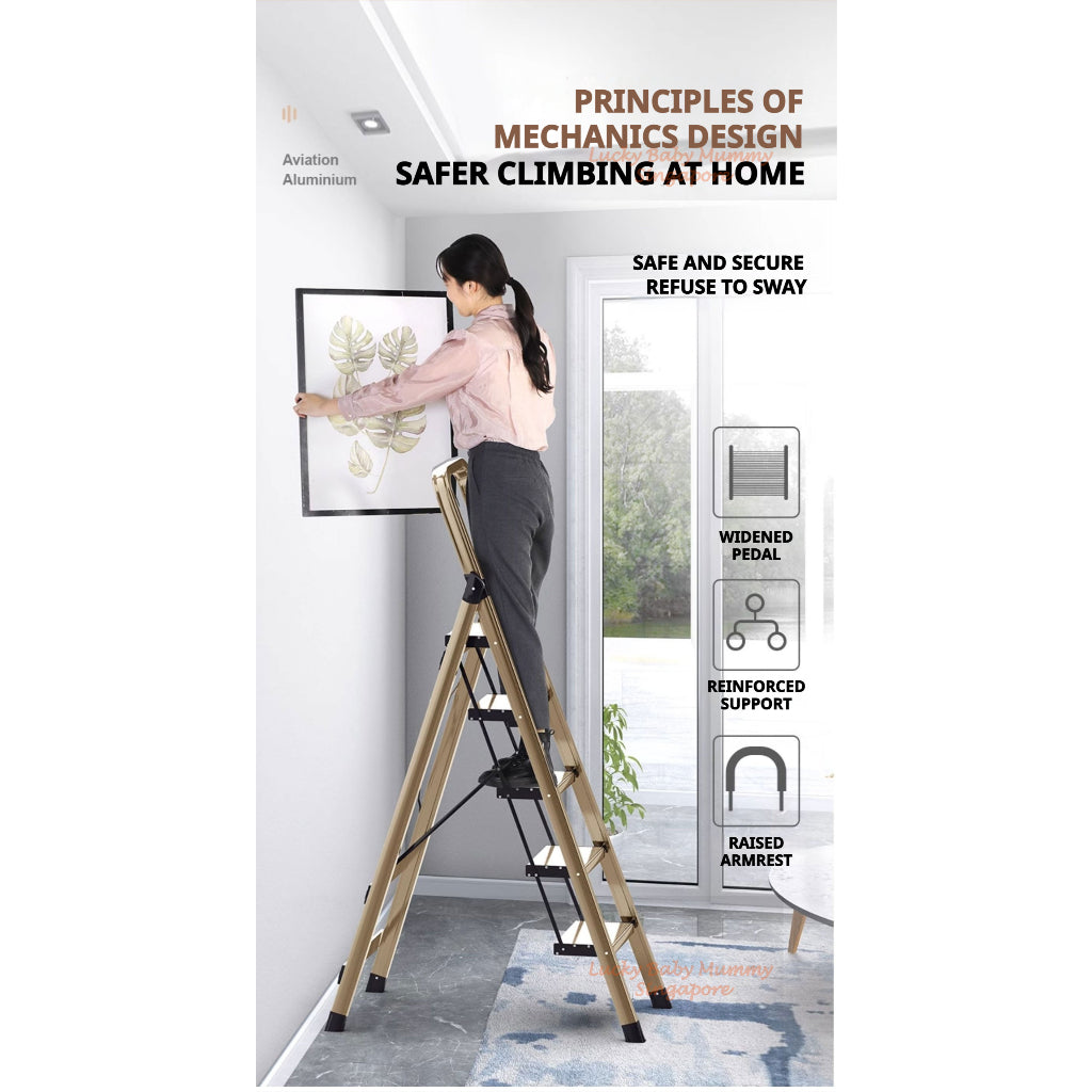 【 Silver Aluminum Ladder 】Heavy-Duty Aluminum Folding Ladder | Anti-Slip Pedal Step Ladder | Home & Industrial Use