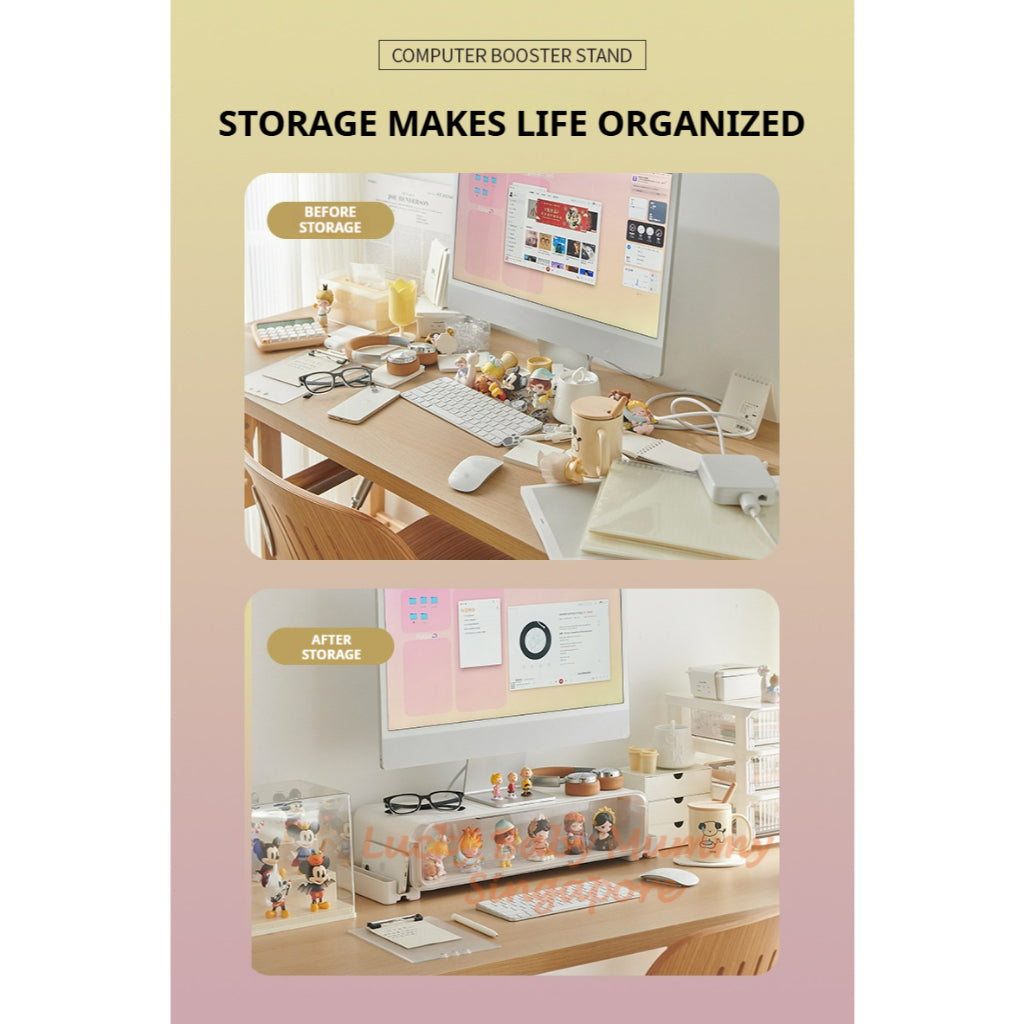 Monitor Heightening Stand with Drawer Storage/LED Display Blindbox Desktop Organizer Storage Rack