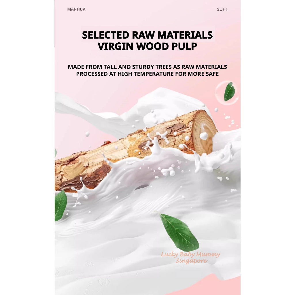 【30 Packs/Box】 ManHua Sakura Drawing 320 sheets  | Wood Pulp 3-Ply Napkin for muti-use