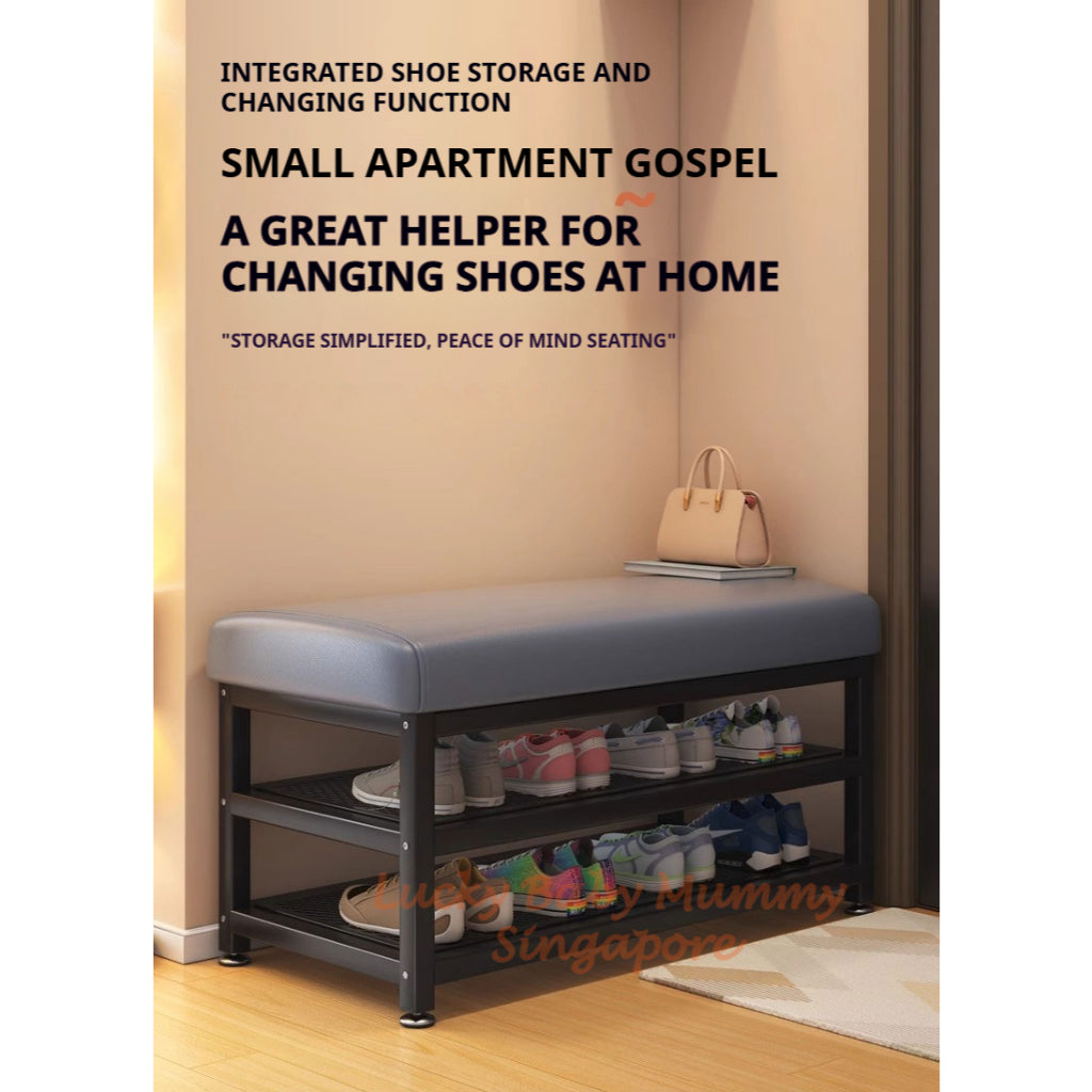 Minimalist Shoe Storage Bench with PU Leather Cushion / Multi-Tier Rack / Entryway Stool Storage
