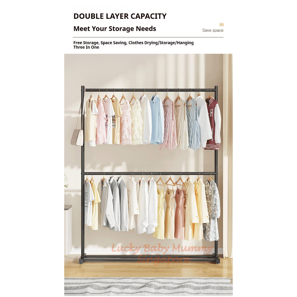 Double Layer Clothes Drying Rack/Heavy Duty Stainless Steel With Wheel/Indoor Outdoor Laundry Stand