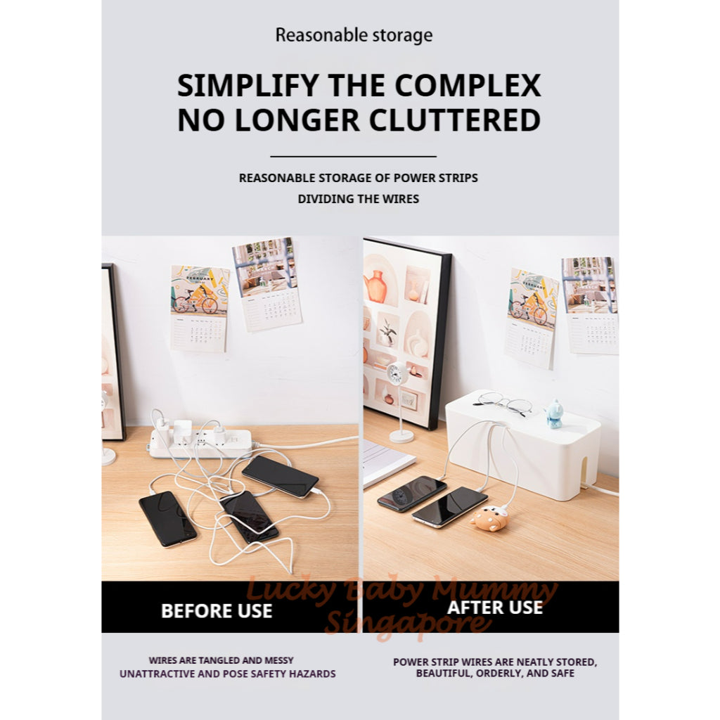 Cable Storage Box/Extension Wire Plug Minimalist Organizer Box for Desk Power Strip Management