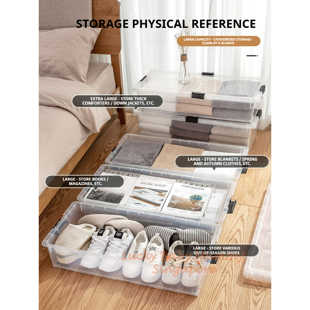 Transparent Underbed Storage Box with Wheels/Large Capacity Storage Box Dual-Open Lid