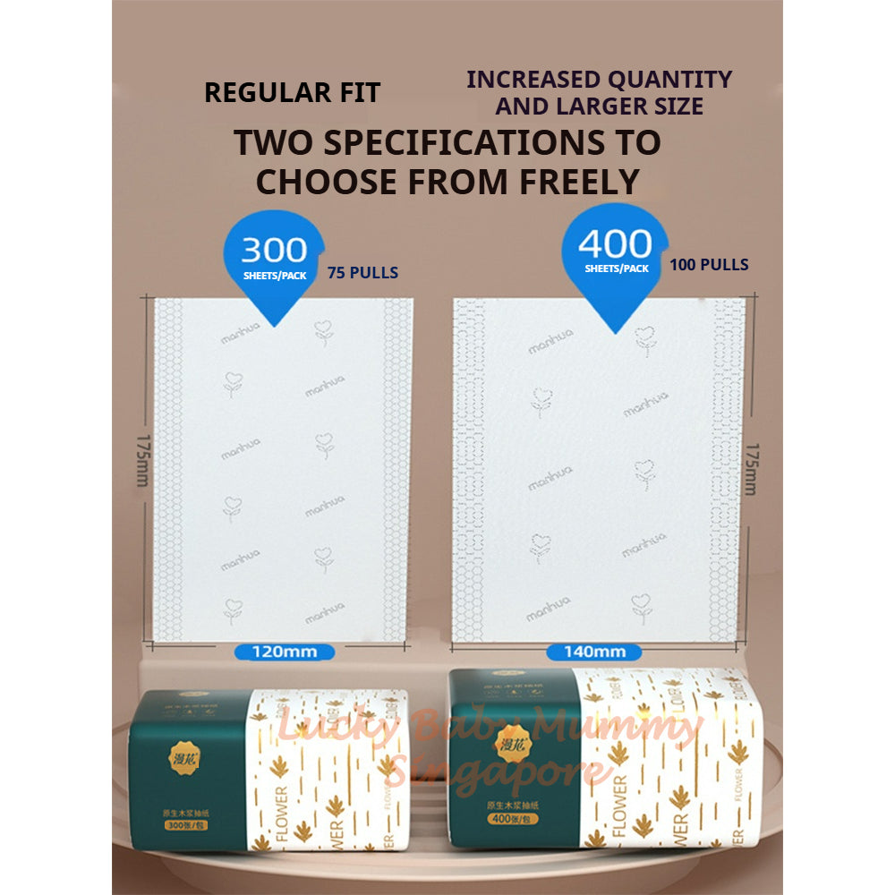 【24 Packs/ Box】ManHua Green Peacock 4-Ply 400 Sheets/Pack Thick Facial Drawing Tissues