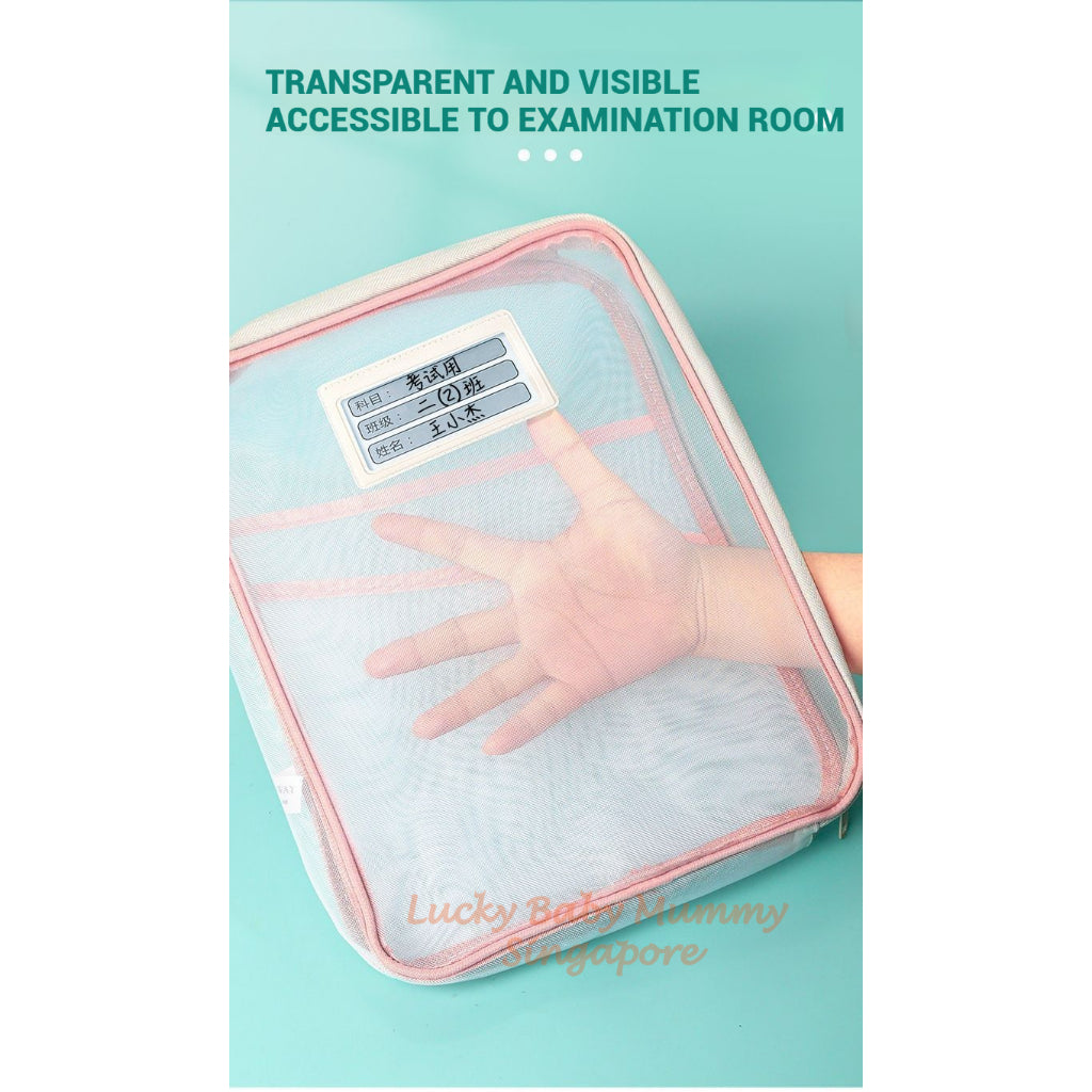Large L-Shaped Transparent Mesh Book Pouch