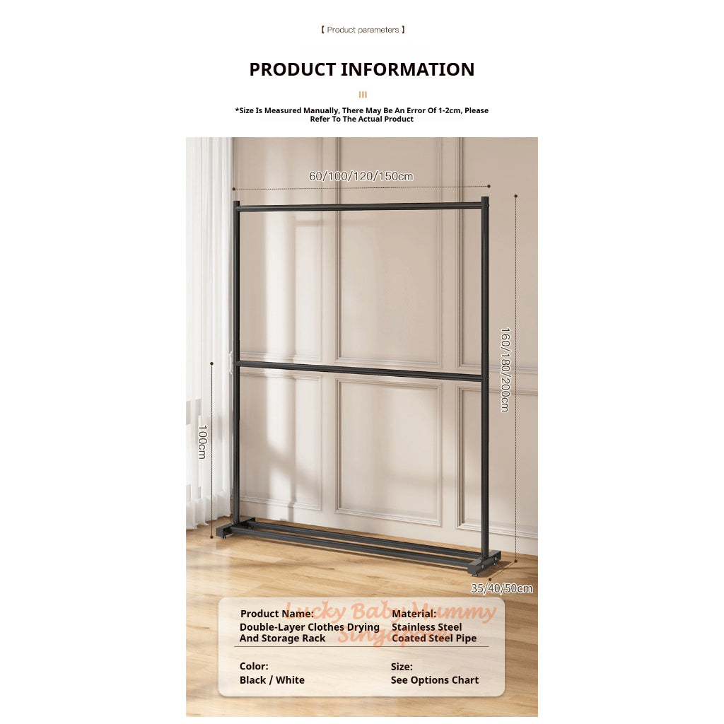 Double Layer Clothes Drying Rack/Heavy Duty Stainless Steel With Wheel/Indoor Outdoor Laundry Stand