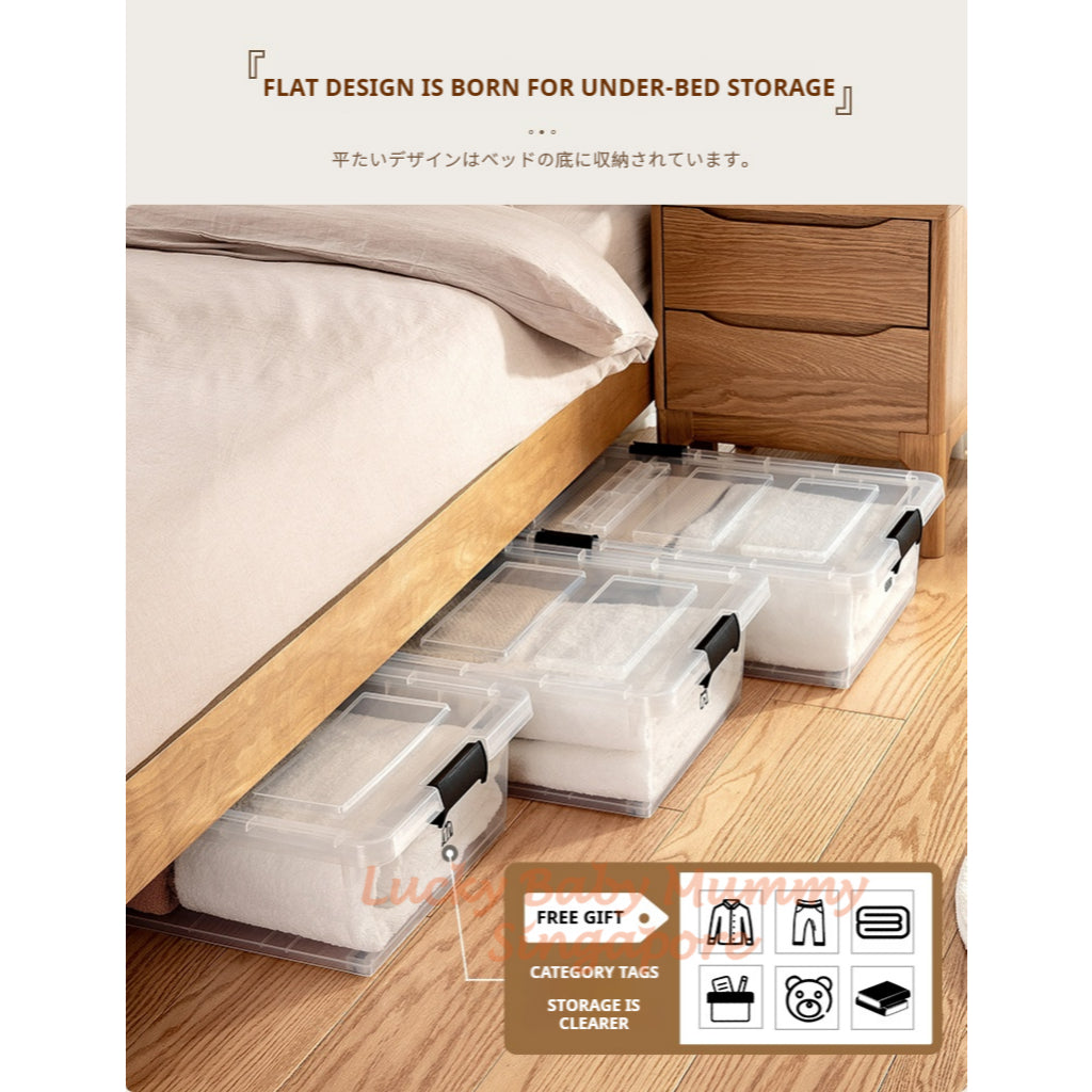 Transparent Underbed Storage Box with Wheels/Large Capacity Storage Box Dual-Open Lid