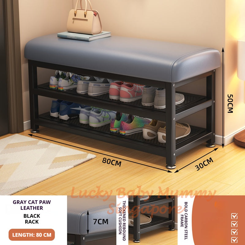 Minimalist Shoe Storage Bench with PU Leather Cushion / Multi-Tier Rack / Entryway Stool Storage