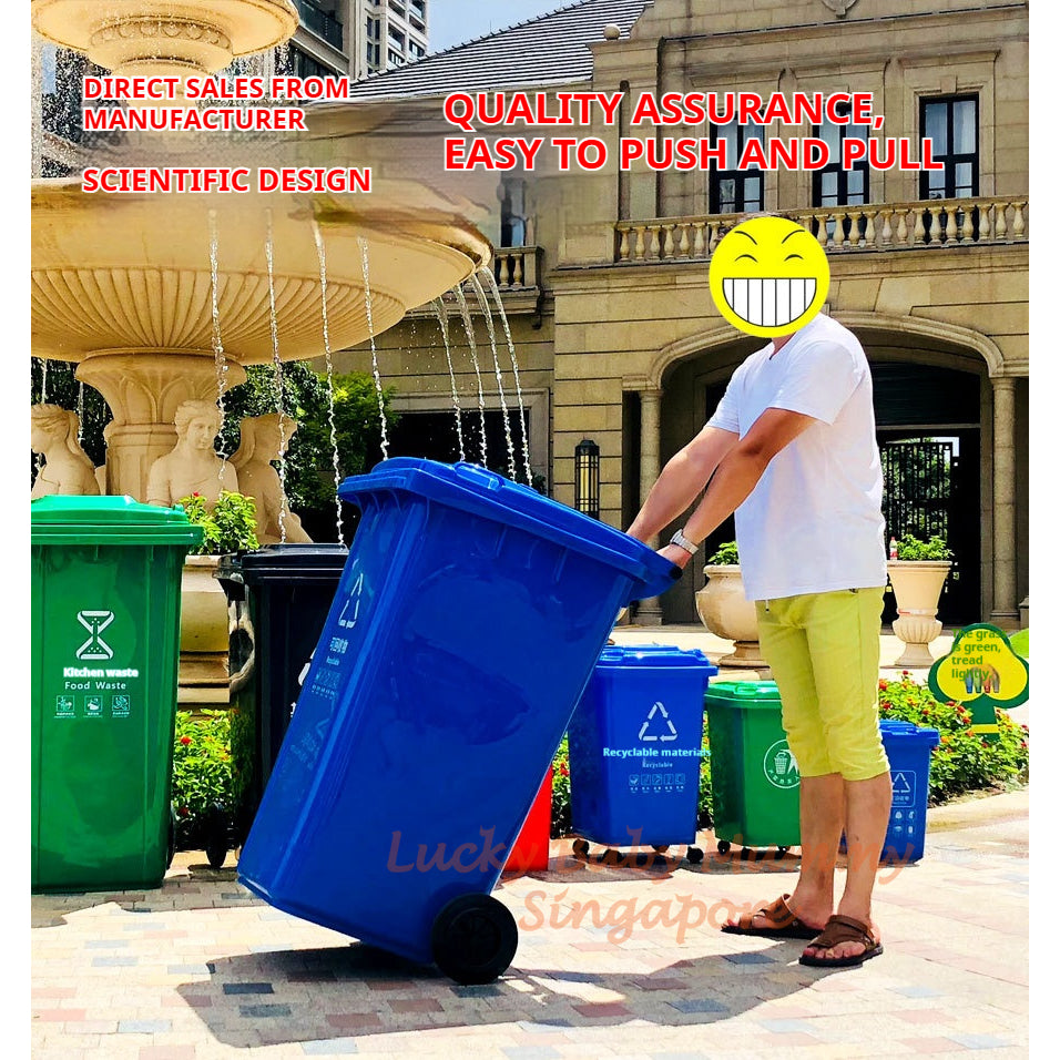 Large Outdoor Trash Bin with Wheels/100L,120L Dustbin for Waste Sorting, Recycling,Commercial Use