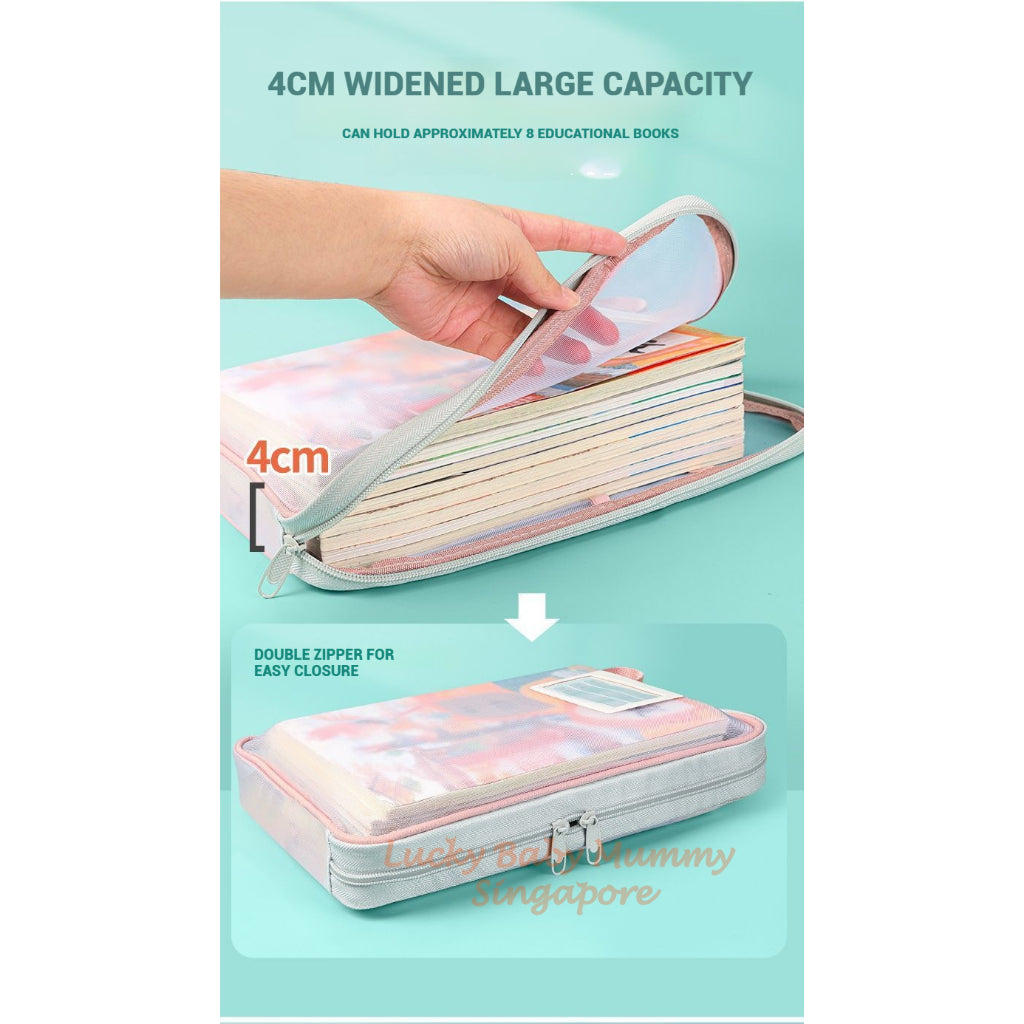 Large L-Shaped Transparent Mesh Book Pouch
