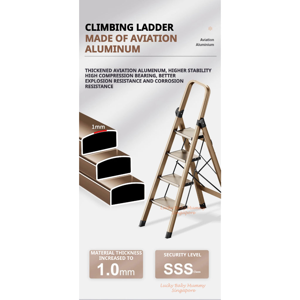 【 Silver Aluminum Ladder 】Heavy-Duty Aluminum Folding Ladder | Anti-Slip Pedal Step Ladder | Home & Industrial Use
