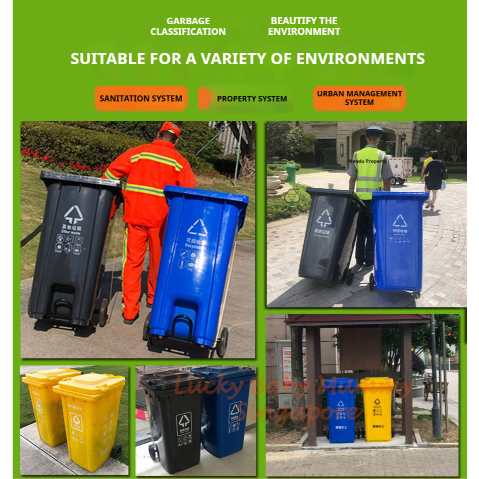 Large Outdoor Trash Bin with Wheels/100L,120L Dustbin for Waste Sorting, Recycling,Commercial Use