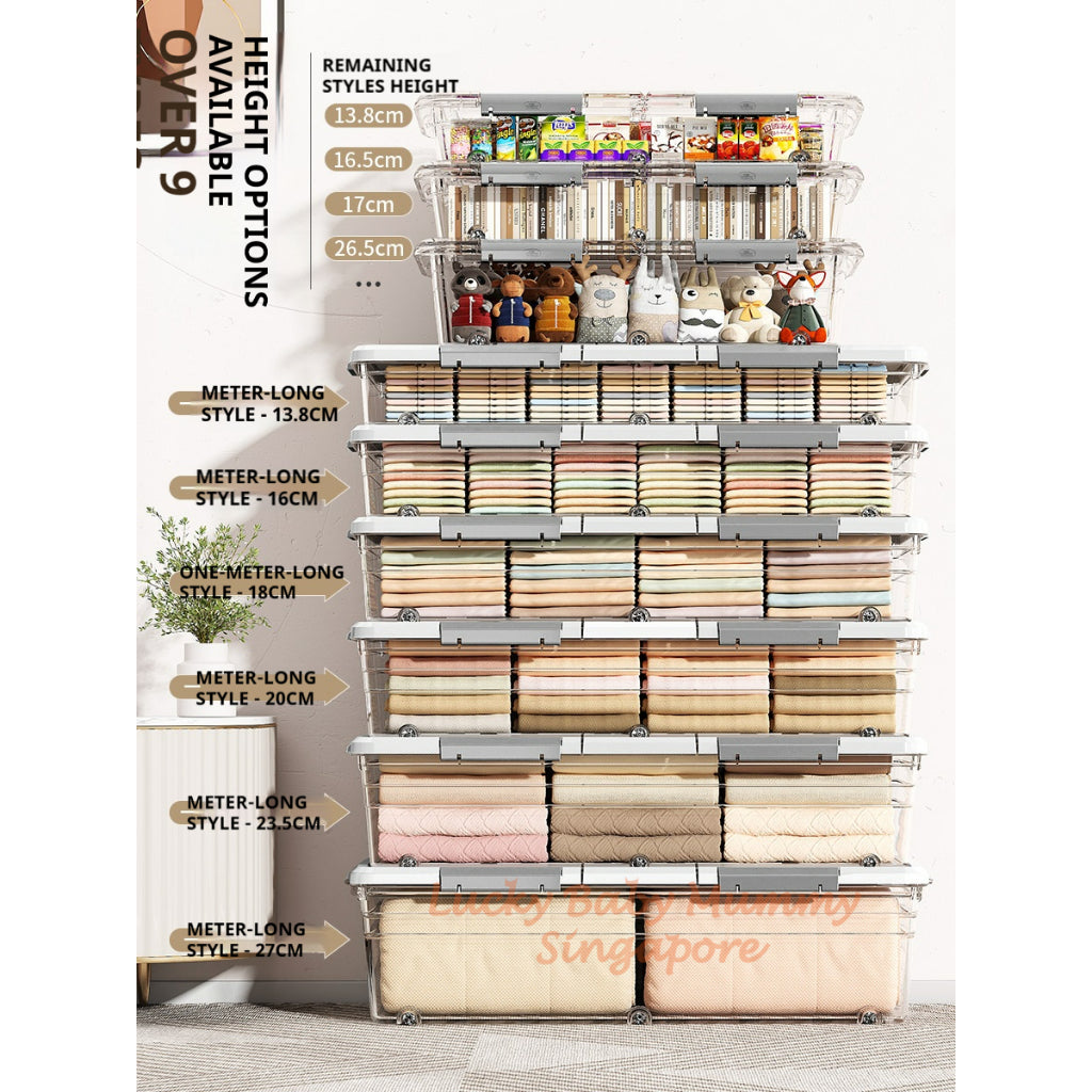 Transparent Underbed Storage Box with Wheels/Large Capacity Storage Box Dual-Open Lid