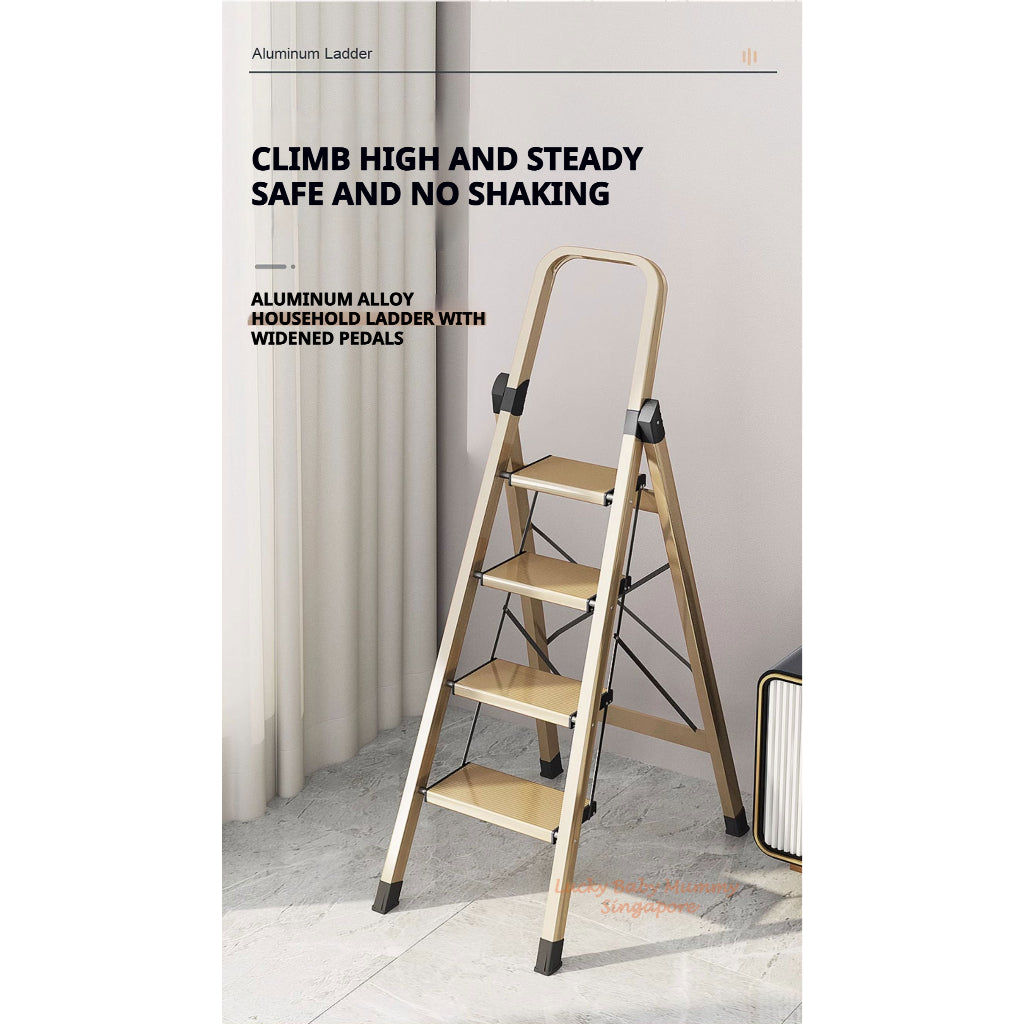 【 Silver Aluminum Ladder 】Heavy-Duty Aluminum Folding Ladder | Anti-Slip Pedal Step Ladder | Home & Industrial Use