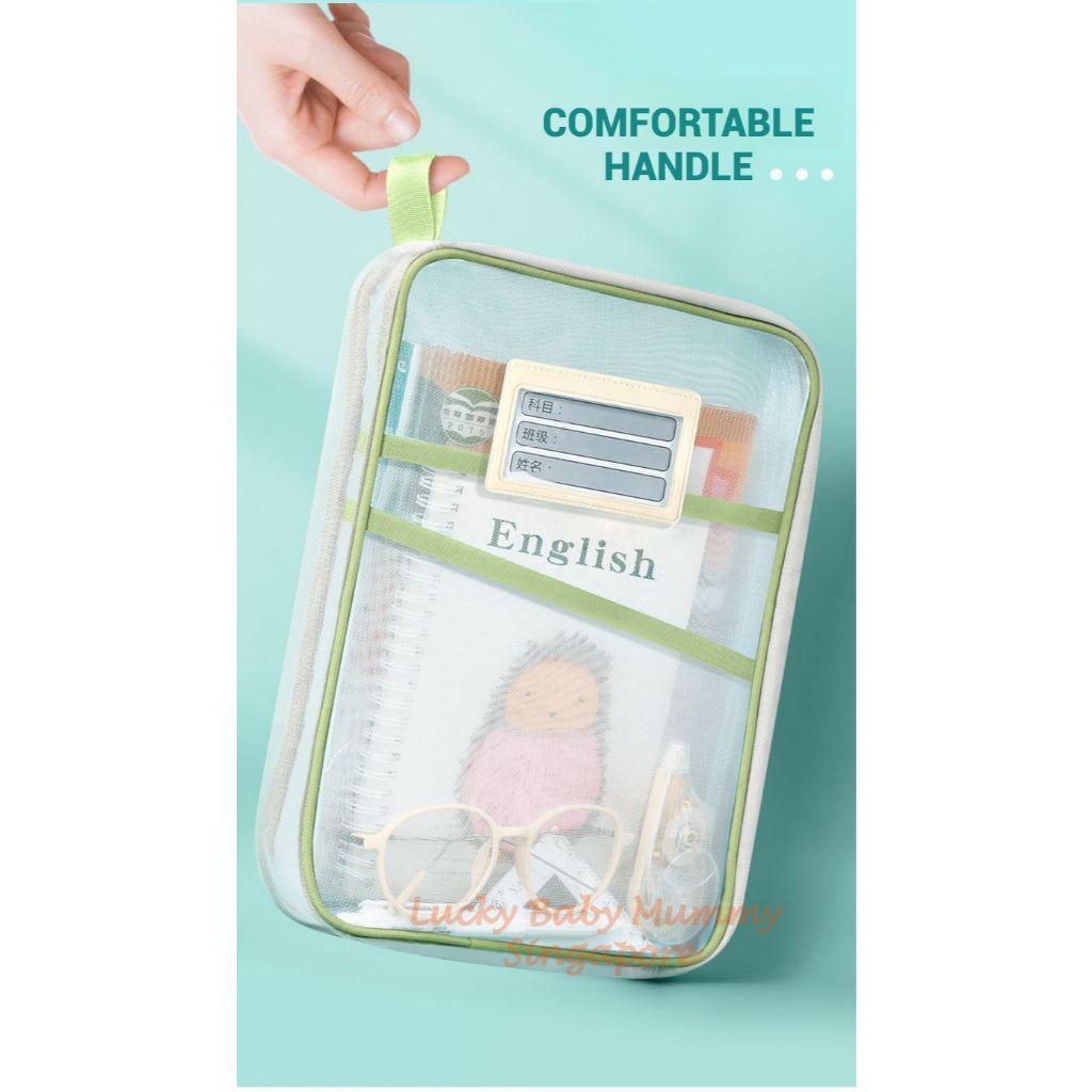 Large L-Shaped Transparent Mesh Book Pouch