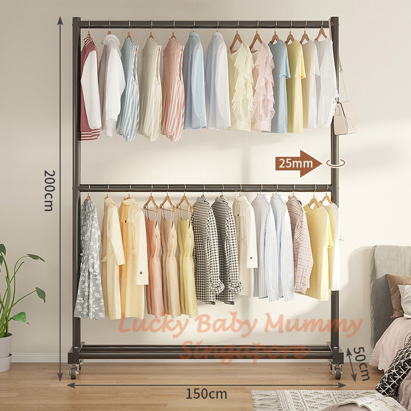 Double Layer Clothes Drying Rack/Heavy Duty Stainless Steel With Wheel/Indoor Outdoor Laundry Stand